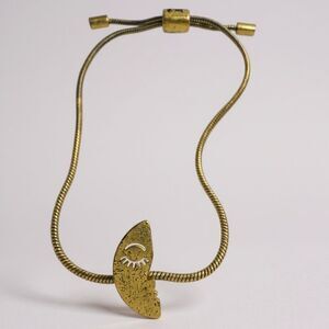 Gold-Tone Adjustable Bracelet | Crescent Moon & Eye Charm | Boho Celestial